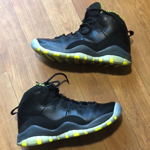 black and lime green jordans 10s